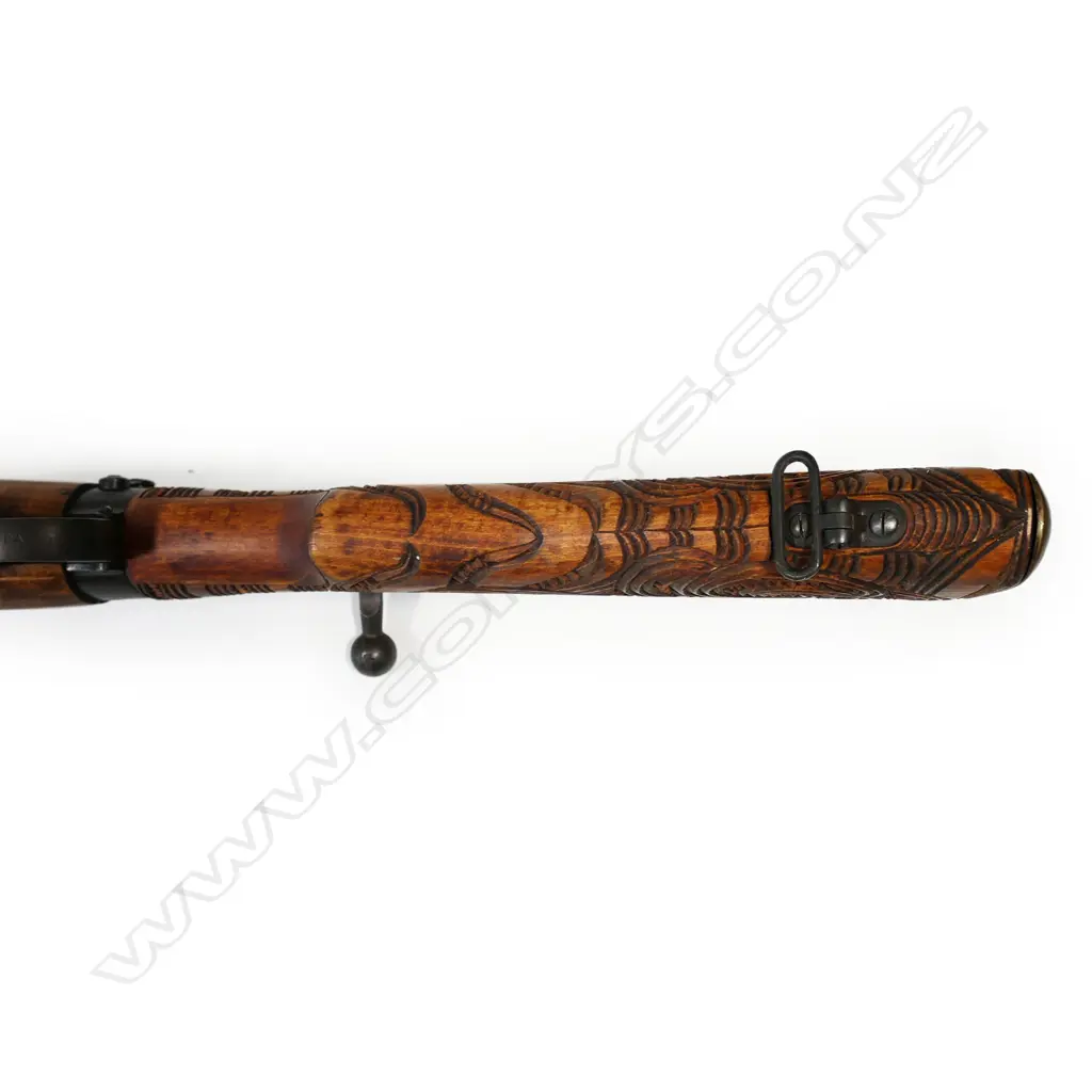 A 1917 WWI Mark 1 dated .303 Lee Enfield rifle with all-over-carved Māori designs attributed to Rangi Redman, Image 1++